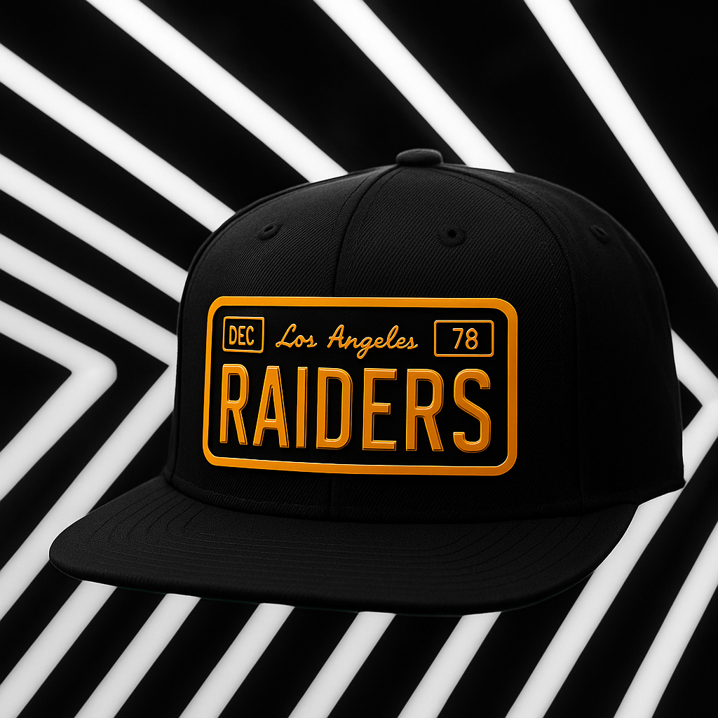 Custom Raiders Yellow Old School License Plate Hat - OSPS Plaque Style