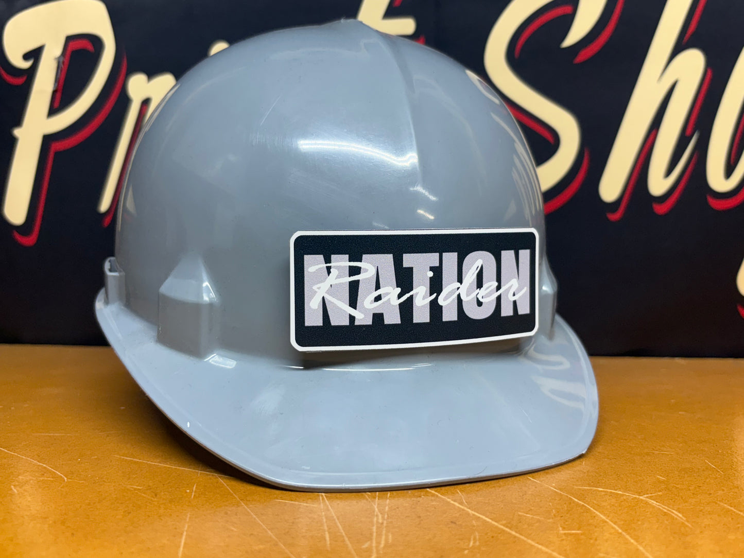 Custom Raider Nation Tool Box, Hard Hat, Cooler, Locker Plaque - with adhesive