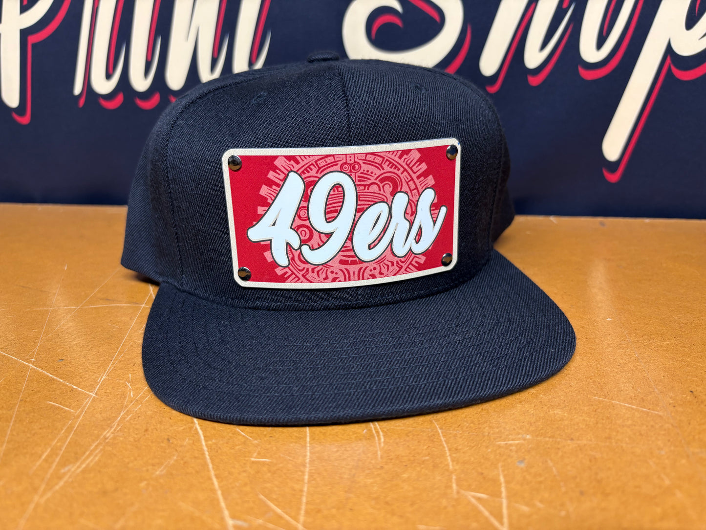 Custom Aztec Calendar 49ers Plaque Hat - OSPS 49ers Plaque Style