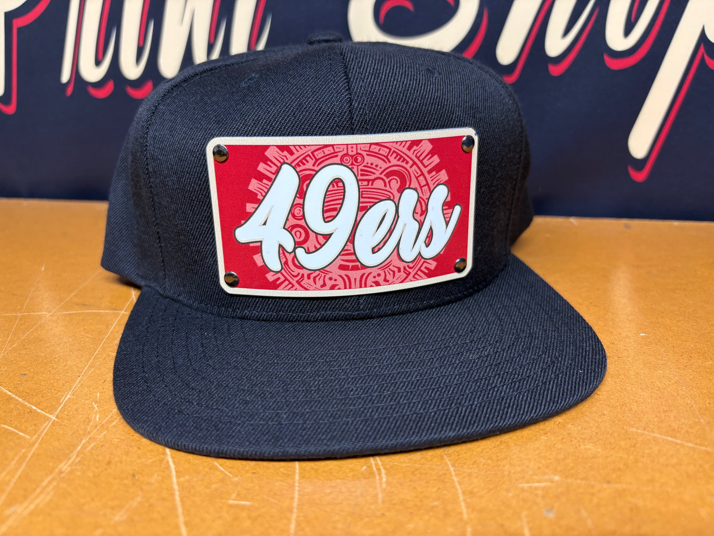 Custom Aztec Calendar 49ers Plaque Hat - OSPS 49ers Plaque Style