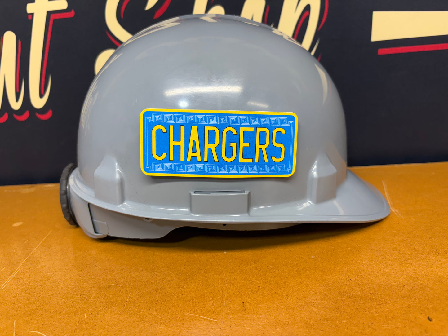 Custom Chargers Raza Tool Box, Hard Hat, Cooler, Locker Plaque - with adhesive