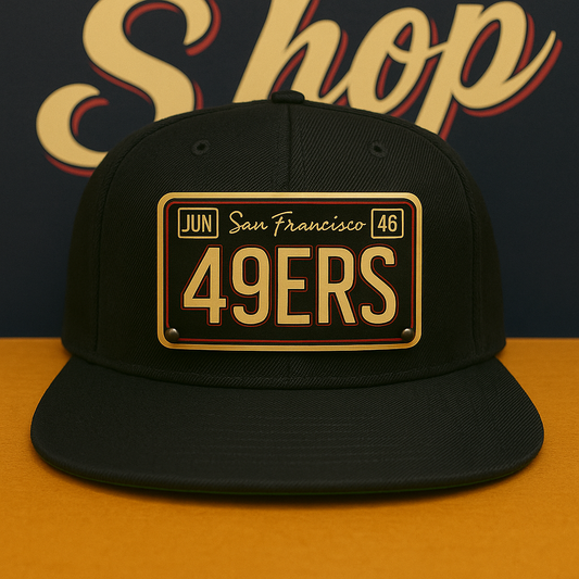 Black/Gold Edition License Plate 49ers Plaque Hat - OSPS 49ers Plaque Style