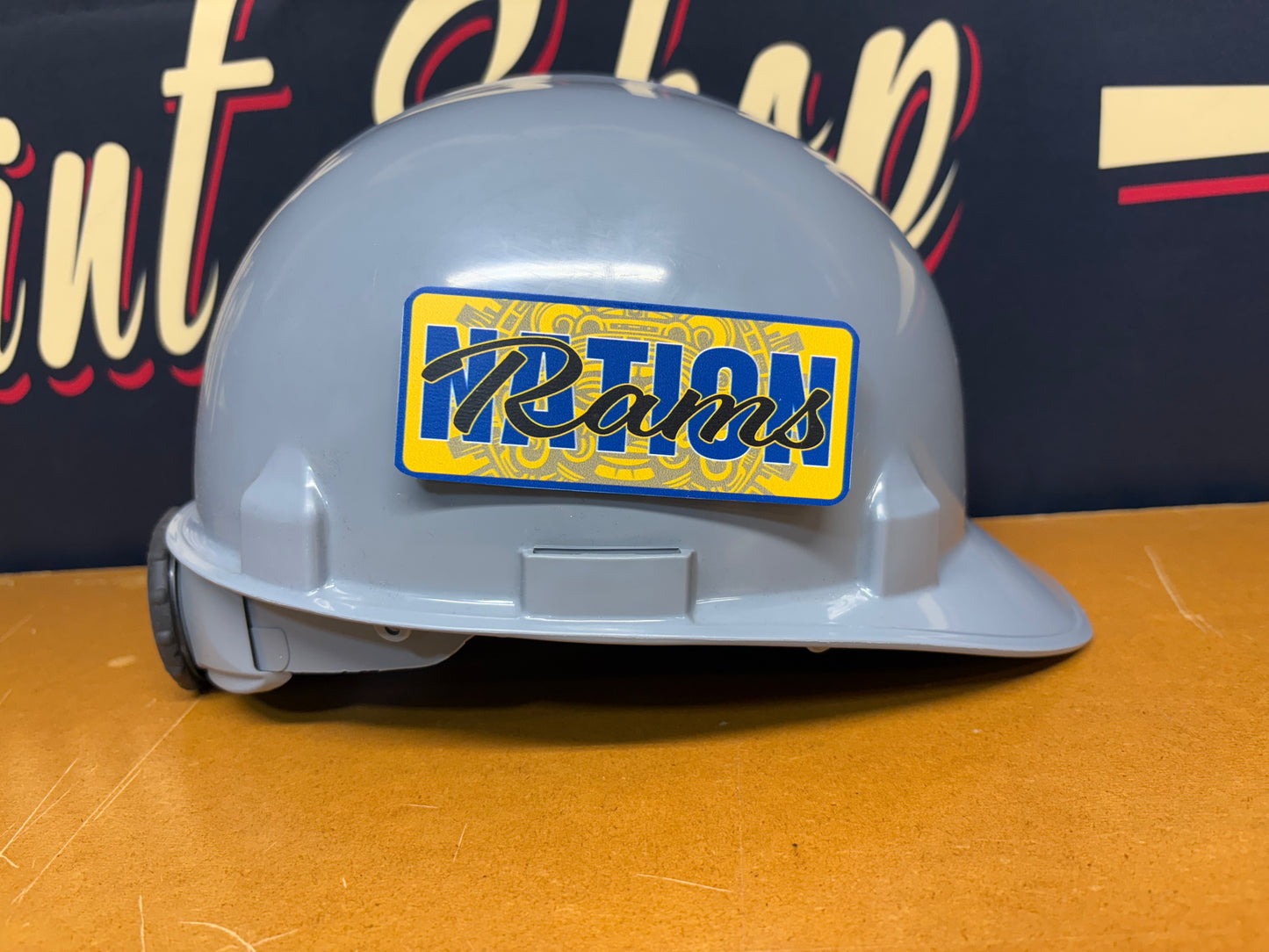 Custom Rams Aztec Calendar Tool Box, Hard Hat, Cooler, Locker Plaque - with adhesive