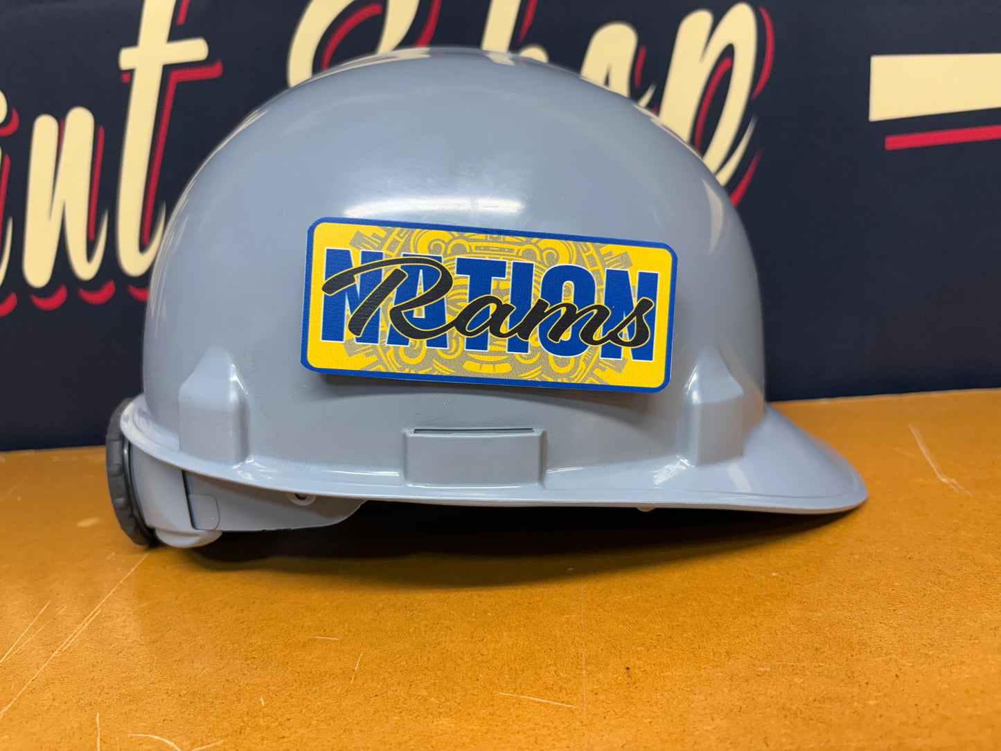 Custom Rams Aztec Calendar Tool Box, Hard Hat, Cooler, Locker Plaque - with adhesive