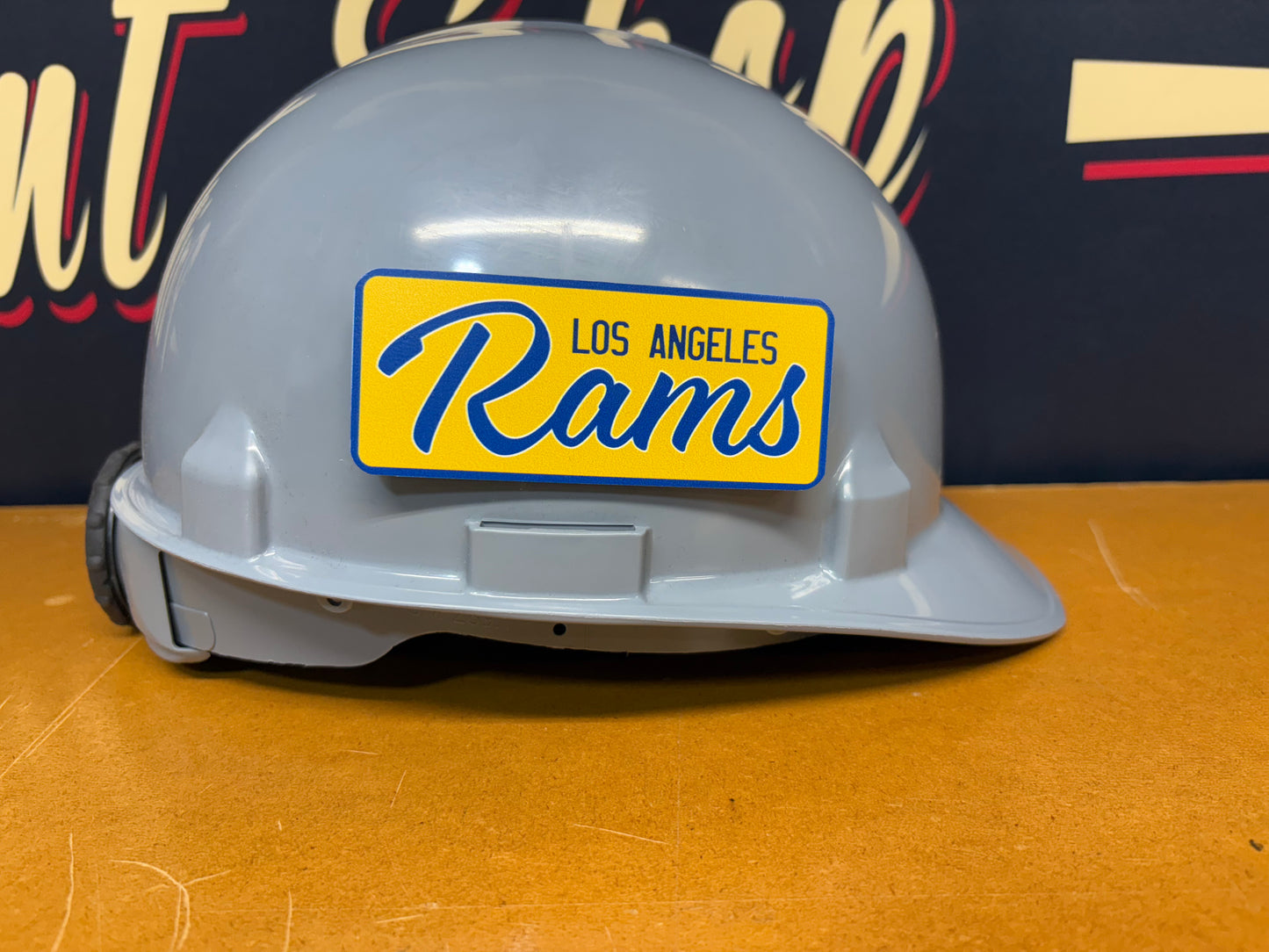 Custom Los Angeles Rams Tool Box, Hard Hat, Cooler, Locker Plaque - with adhesive