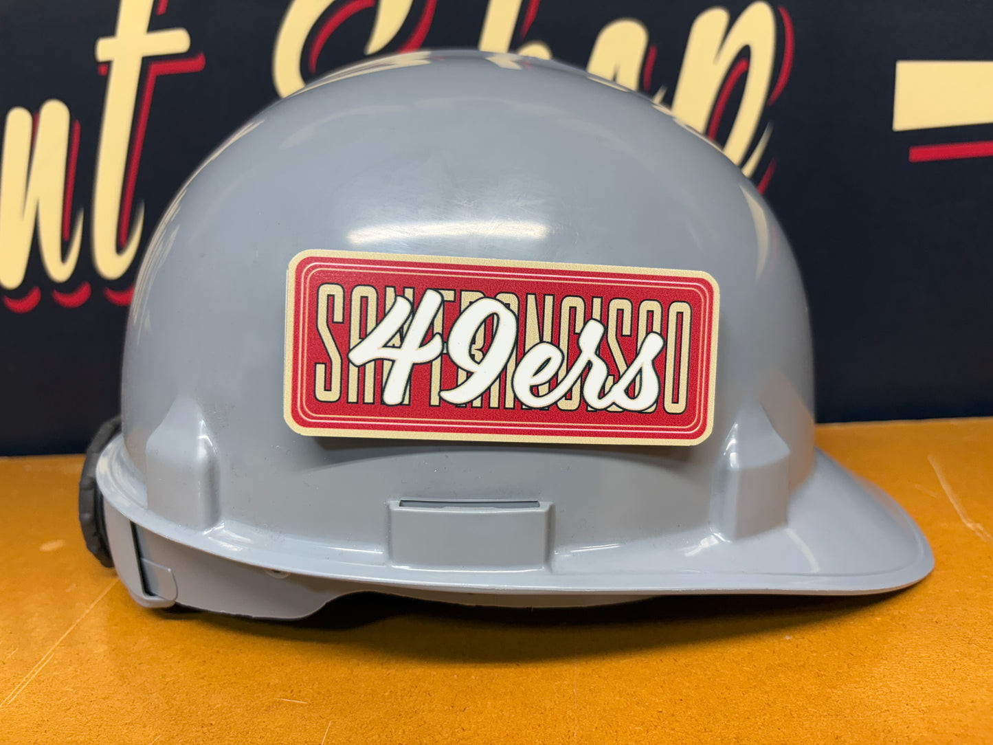 Custom 49ers San Francisco Tool Box, Hard Hat, Cooler, Locker Plaque - with adhesive