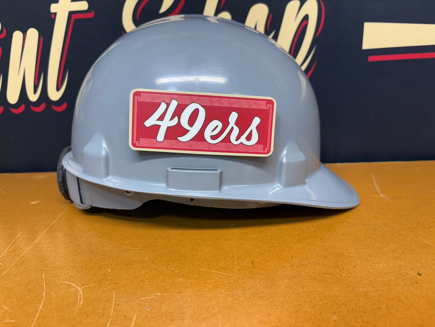 Custom 49ers Raza Tool Box, Hard Hat, Cooler, Locker Plaque - with adhesive