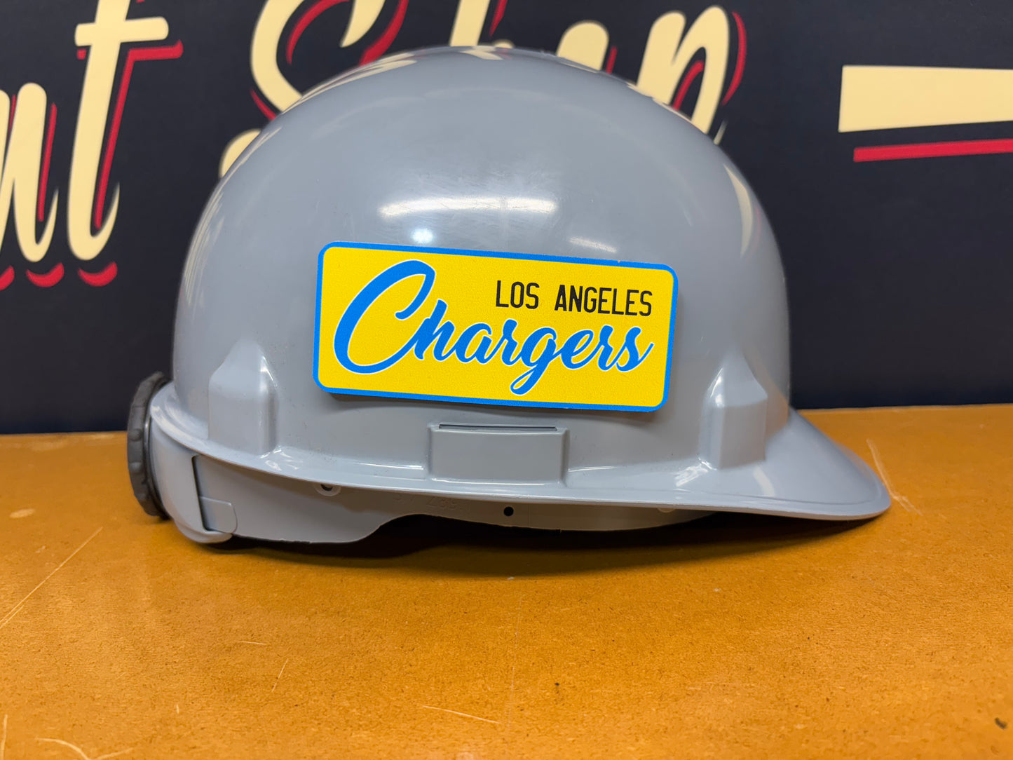 Custom Los Angeles Chargers Tool Box, Hard Hat, Cooler, Locker Plaque - with adhesive