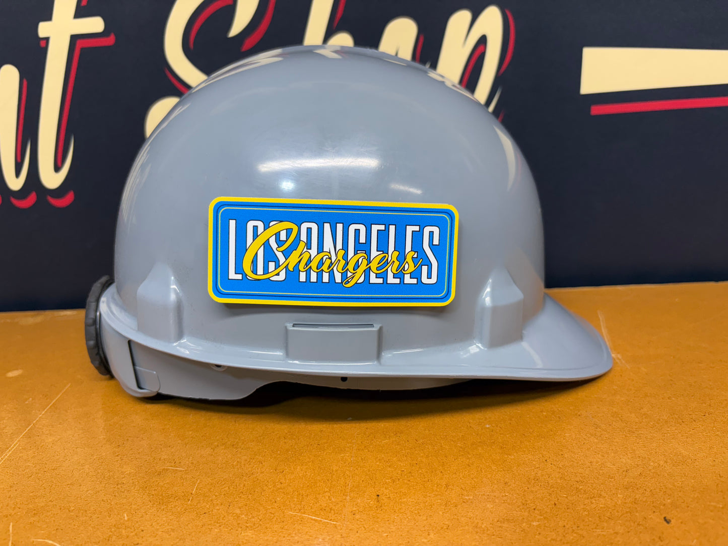 Custom Los Angeles Chargers Stripe Tool Box, Hard Hat, Cooler, Locker Plaque - with adhesive