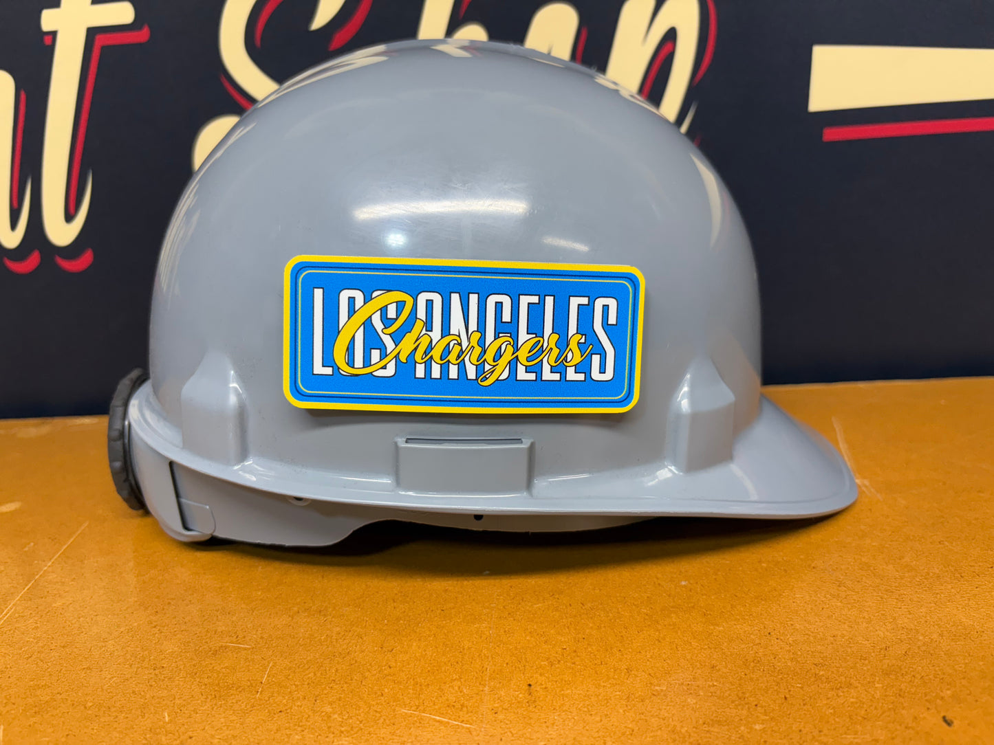 Custom Los Angeles Chargers Stripe Tool Box, Hard Hat, Cooler, Locker Plaque - with adhesive